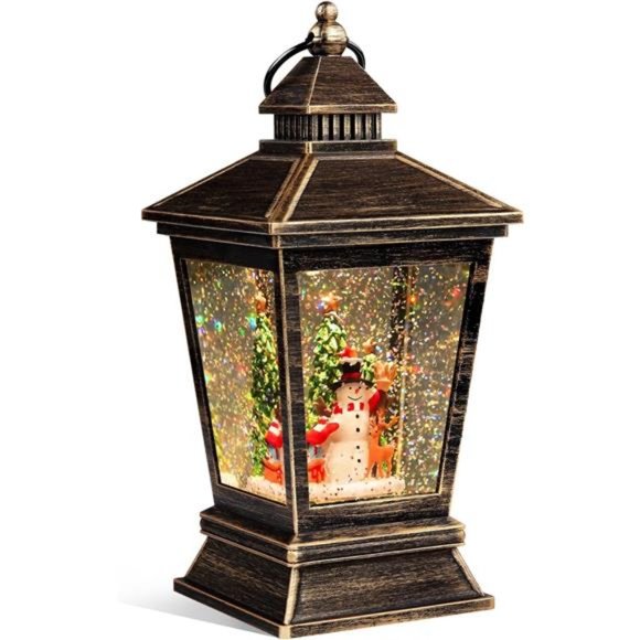 Christmas Snow Globe Lantern with Swirling LED Glitter Water, Retro Snowman